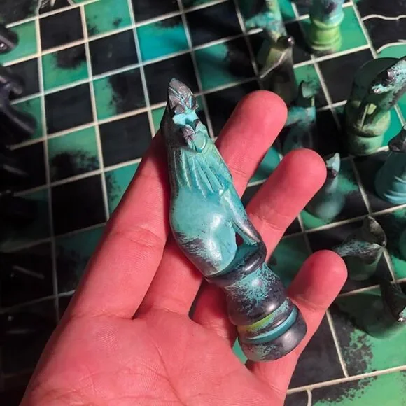 African Vintage Chess Set - Royal Green Large Chess Board - Picture 4 of 11